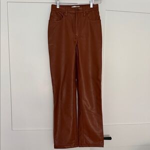 Abercrombie & Fitch The 90s Straight Ultra High Rise Brown Faux Leather Pants